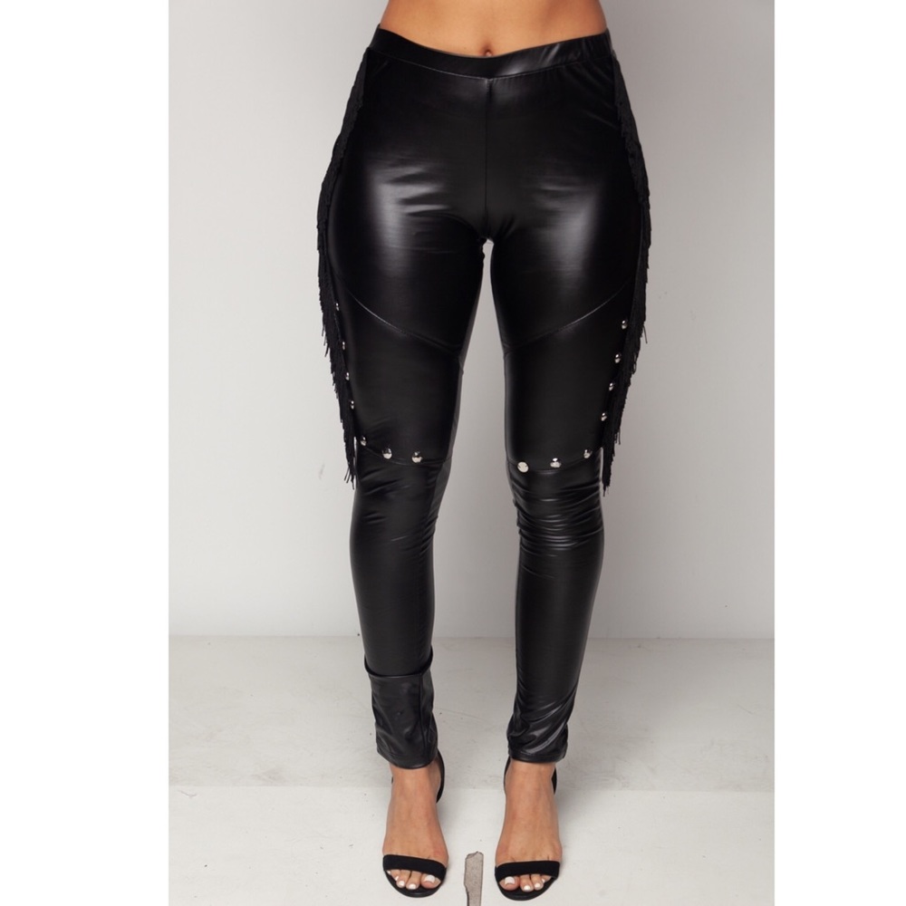 🆕⭐️ Faux Leather Fringe Stud Leggings - Picture 2 of 6
